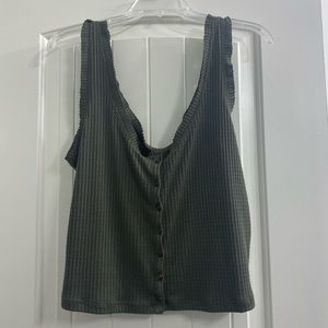 Olive green button up crop tank top